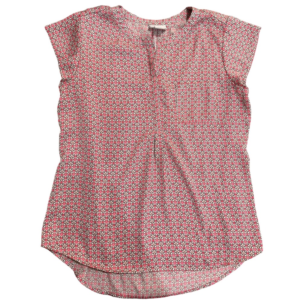 Liz Claiborne Blouse Women Medium Red Geometric Excellent Cap Sleeve Top
